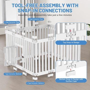 Клітка для цуценят Indoor 65 см, пластикове огородження для собак з неслизькими присосками, вольєр для маленьких собак, 18 панелей, 18 шт (168 x 135 x 65 см), з окремими секціями