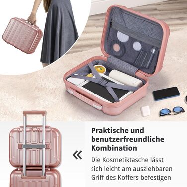 Набір валіз LALAHO 3 шт. з жорстким корпусом, великий дорожній набір, валізи з колесами, ABS+PC, ручна поклажа, набір валіз з жорстким корпусом, м'ятно-зелений (рожеве золото)