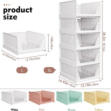 SNSLXH 5 Pack Stackable Closet Shelf Organizer, Multifunctional & Foldable Closet Organizer for Bathroom Kitchen Closet Storage, Space-Saving Closet Drawer Storage Box, White (8pack White)