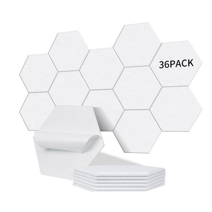 Самоклеючі акустичні панелі Hexagon (гексагон) для звукоізоляції стін та дверей, 1.4м², 36 шт, білий порцеляна — шумопоглинаючі панелі з поліестеру (230кг/м³, NRC 0.95)