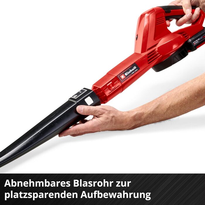 Акумуляторний повітродув Einhell GC-CL 18 Li E Kit, 18В, 210 км/год, регулювання швидкості, м'яка ручка, акумулятор 2,0 А·год і зарядний пристрій, Power X-Change