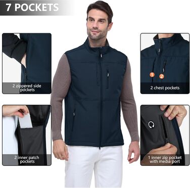 Чоловіча софтшеллова жилетка Outdoor Ventures, водонепроникна та вітрозахисна, спортивна, XL, блакитна