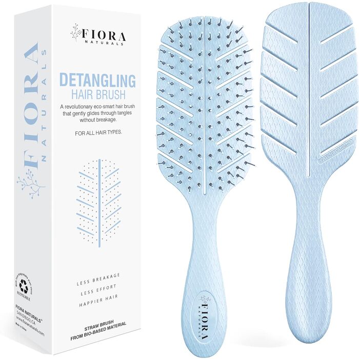 Щітка для розплутування волосся Fiora Naturals – 100% біологічна, з ультрам'якими щетинками. Легко розплутує волосся, підходить для кучерявого, гладкого, чорного волосся, жінок та чоловіків.