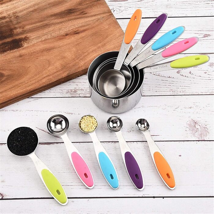 Stainless Steel Measuring Spoons Measuring Cups 10-Piece Set for Cooking