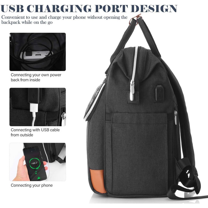 Жіночий рюкзак, шкільний рюкзак для дівчаток-підлітків, рюкзак для ноутбука 15.6 дюймів з захистом від крадіжки, робочий рюкзак для подорожей та походів (Чорний)