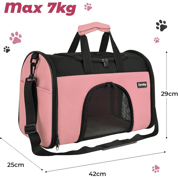 Транспортна сумка для котів та собак Zavothy, дихаюча та легка, з регульованим плечовим ременем, знімний м'який матрац (Рожевий, S)