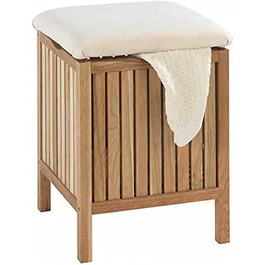 WENKO Badhocker Norway with Laundry Hamper, Storage Bench with Upholstered and Flip-Up Seat as Lid, Solid Walnut Wood, Oiled, Capacity 65 L, (W x H x D): 39 x 52 x 39 cm, Natural