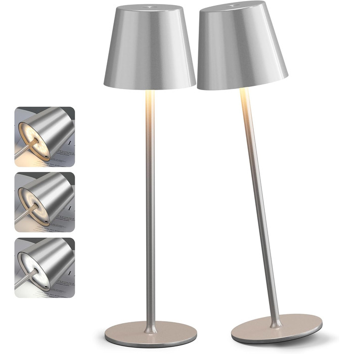 Набір з 2 бездротових настільних ламп LED з акумулятором, сенсорне регулювання яскравості, 3 режими кольору, USB-C зарядка для спальні, столу, кемпінгу (Чорний)