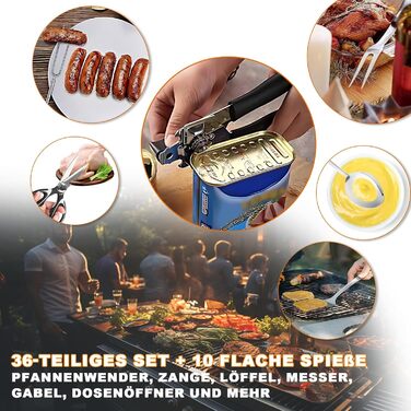Набір кухонного приладдя для кемпінгу TIHOOK 36 шт. з нержавіючої сталі, з органайзером та 10 шампурами для гриля, для пікніків, походів та кемпінгу