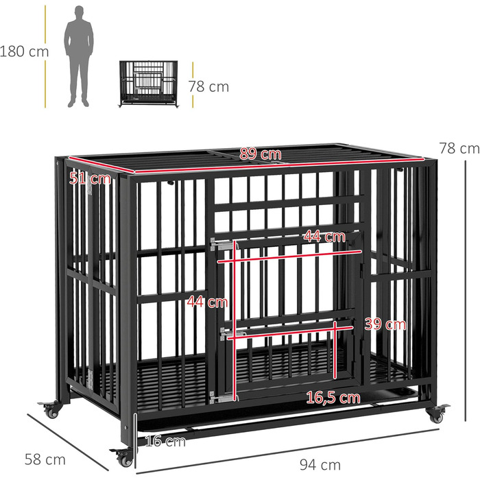 Клітка для собак PawHut з замком, подушкою та столиком, 80 x 56 x 63 см (чорний)