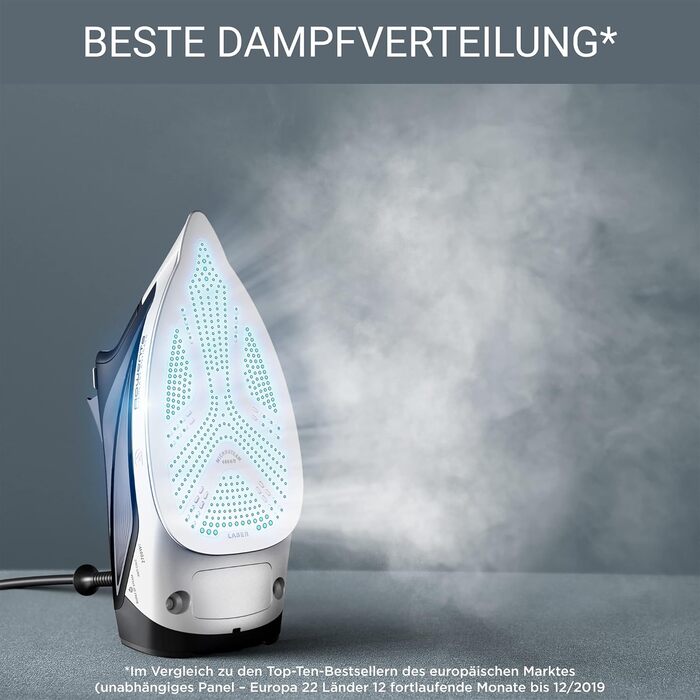 Rowenta DW7320 Everlast Anticalc Steam Iron | 2700 Watts | 45 g/min continuous steam output | 220 g/min steam boost | Drip stop | Antiscale system | 300 ml water tank | Black/Blue 220g/min steam boost - 400 steam vents