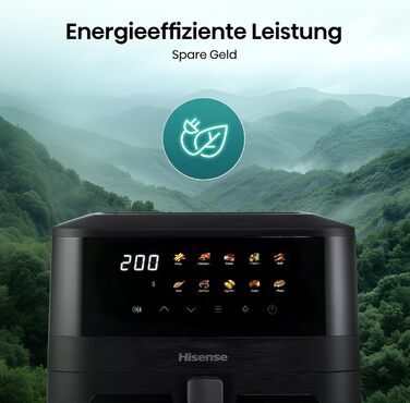 Фритюрниця без олії Hisense HAF2700DCD, 2700 Вт, 11 л, 8 програм, антипригарне покриття, дисплей, енергоефективна, SyncServe, чорна