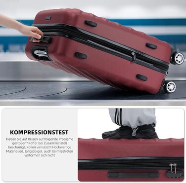 Чемодан-роллер Beibye Zwillingsrollen 2066 з жорстким корпусом, набір - L-XL (бордовий)