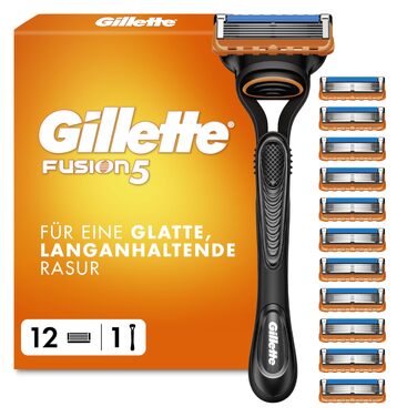 Бритва Gillette Fusion 5 для чоловіків, металевий станок для вологого гоління, чорний, з 12 змінними касетами