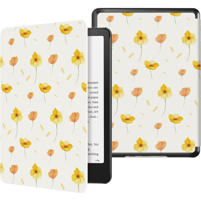 Чохол MoKo для Kindle Paperwhite 12th Gen (2024) та Kindle Colorsoft Signature Edition (2024), PU-захист, авто-сон/пробудження, PC-кришка, квітковий дизайн на білому тлі