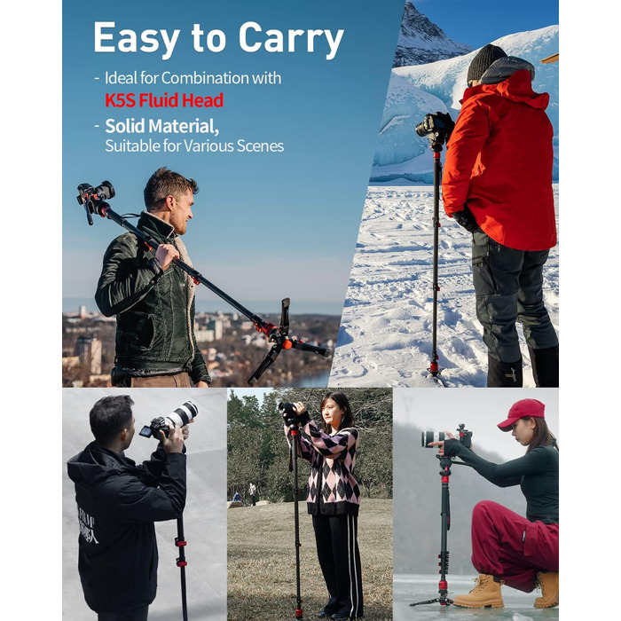 Штатив-монопод IFOOTAGE Cobra 3 C180F-P з карбону, 181 см, вантажопідйомність 8 кг (SET-C180F-P+K5S)