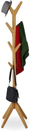 Relaxdays Bamboo Coat Rack, Jacket Stand with 8 Hooks, HBT 181.5 x 53 x 53 cm, Standing Wardrobe in Tree Shape, Natural 10032151