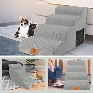Dog stairs for small dogs, 4 steps pet stairs made of foam with waterproof cover, removable dog ramp cat stairs for sofa bed, send 1 lint roller