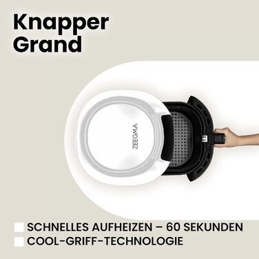 Фритюрниця без олії ZEEGMA KNAPPER GRAND 1700 Вт, 2 відсіки, 9 л, таймер 60 хв, 11 програм, 60-200°C, швидкий нагрів, сенсорне керування, білий колір