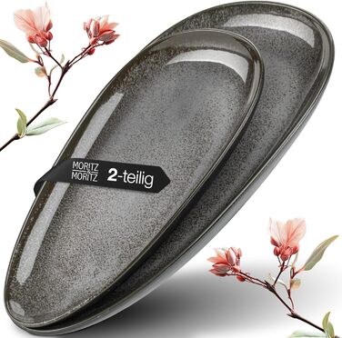 Набір сервірувальних тарілок Moritz & Moritz VIDA, антрацит (2 шт.) - великі тарілки з високоякісного порцеляну, сучасний дизайн, підходить для мікрохвильової печі та посудомийної машини, ідеально для салатів, м'яса на грилі, закусок та іншого