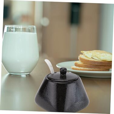 DOITOOL Sugar Bowl with Lid and Ceramic Sugar Bowl Porcelain Spice Jar Spice Container Sugar Container for Home Kitchen Coffee Bar Black