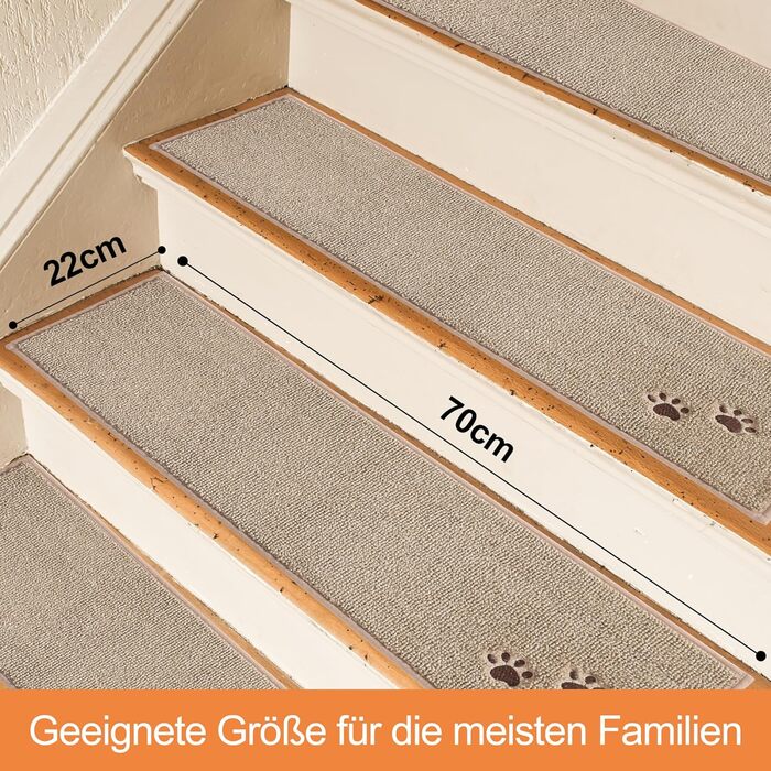 BEQHAUSE Non-Slip Stair Treads - 15 Piece Set, Washable Carpet for Stairs - Safe for Kids, Seniors & Pets - 22x70cm Beige