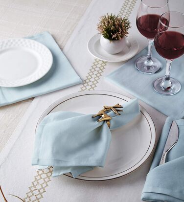 Encasa XO Cotton Fabric Napkins | Set of 12 | Size 43x43 cm | Solid Ice Blue | Machine Washable