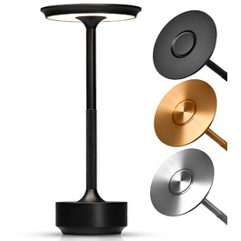 Настільна світлодіодна лампа ELYSIA LED акумуляторна, димована, бездротова, з сенсорним керуванням (IP54), тепле світло (2200K-2700K-3200K), USB-C, алюмінієва, чорна