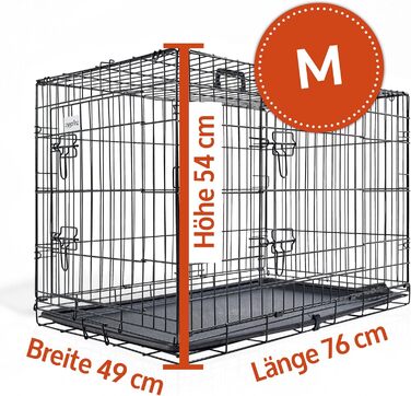 Складана переносна собача будка ZooPrinz з міцного металу – клітка для собак з 2 дверцятами, піддон, ручка для перенесення, 4 розміри (77,5 x 48,5 x 55,5 см)