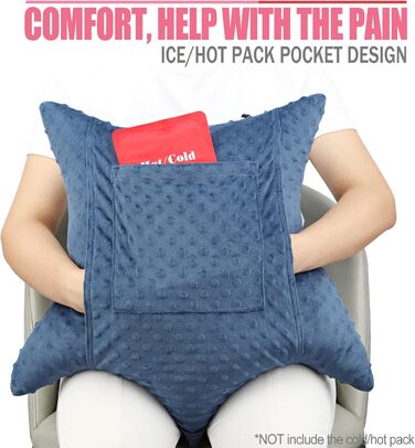 BNRendles Star-Shaped Hysterectomy Pillow for Abdominal Surgery with 2 Pockets, Hysterectomy Pillow, a Must-Have for Recovery, Post-Operation Gift, Abdominal Support Pillow, Minky Dot Denim Blue