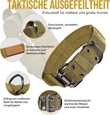 OneTigris Пояс для собак 5 см з ручкою та патчем, великі породи (XL, Коричневий)