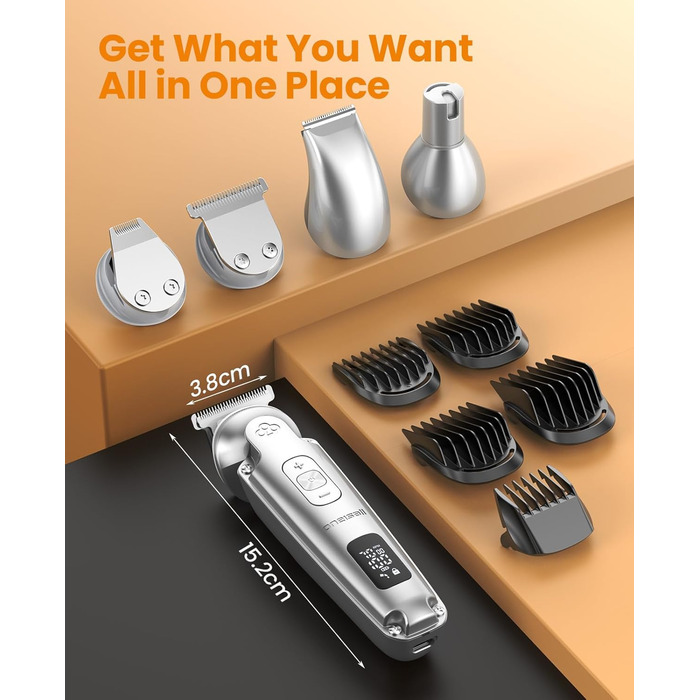 Schermaschine для собак та котів oneisall 4-в-1: стрижка, триммінг, шліфування кігтів. 2000mAh, IPX7, до 7000RPM