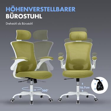 Офісне крісло Colamy з ергономічною підтримкою спини, регульованою підголівником та поперековою підтримкою, поворотне, (Зелений, Classic)