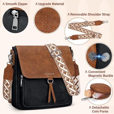 Сумка жіноча RAINSMORE середнього розміру через плече, шкірзам PU, чорно-коричнева