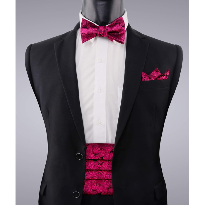 Комплект краватка-метелик та нагрудна хустинка Alizeal Paisley (Чорний + Фуксія)