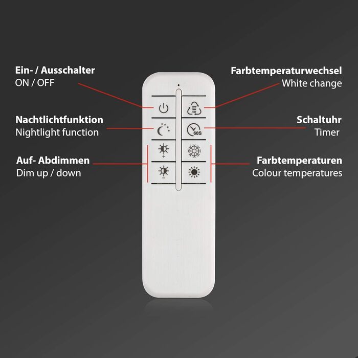BRILONER - LED Ceiling Lamp with Remote Control, Dimmable, Adjustable from Warm White to Neutral White, Lamp, LED Ceiling Light, Living Room Lamp, Bedroom Lamp, Kitchen Lamp, 104x42x10 cm, Chrome-Aluminum