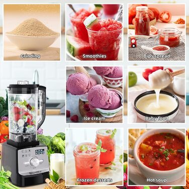 BioloMix High-Performance Blender 2200 W, Self-Cleaning Function, Stand Mixer 2L Container and 600ml Travel Cup BPA Free. Smoothie Mixer (T5900, Black) T5900 Black
