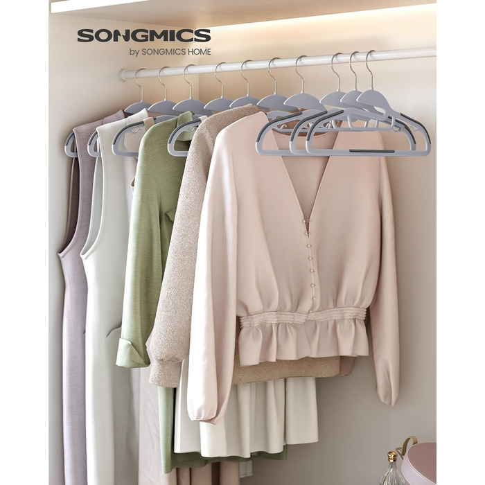 Набір вішалок SONGMICS, 20 шт., пластик, U-подібний отвір, економія місця, 0,5 см товщина, 41,5 см ширина, обертовий гачок 360°, світло-сірий + темно-сірий