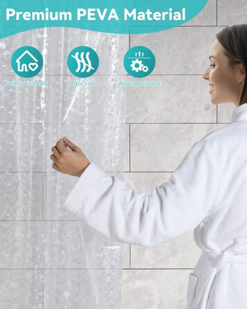 Дзеркальний душовий завіс OTraki 180x200 см, PEVA, антигрибок, з гачками та магнітами