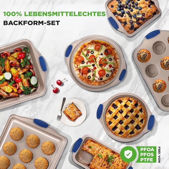 Набір форм для випічки NutriChef 6 шт. – дека для випічки, форма для мафінів, кексова форма з антипригарним покриттям, термостійка до 230°C, з силіконовими ручками з вуглецевої сталі – ідеально для тортів, хліба та мафінів