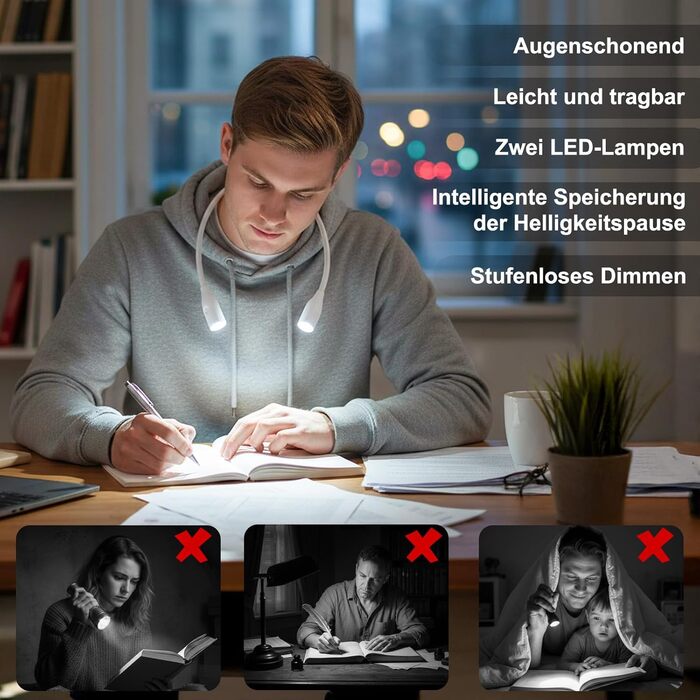 Ліхтар на шию для рукоділля Lumi Crealis: лампа для в'язання, читання, шиття, ремонту з регульованою яскравістю (3 кольори, 9 рівнів)