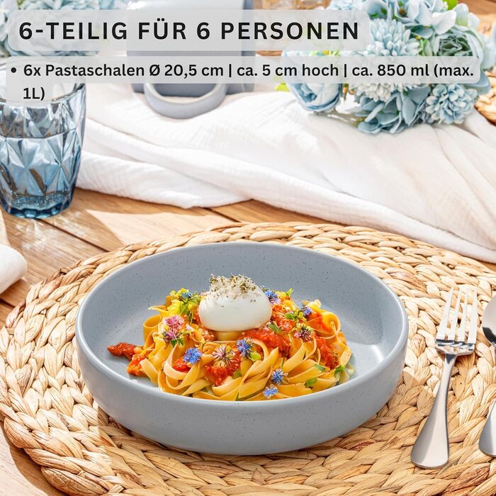 Набір посуду SÄNGER Steingut 12 предметів: тарілки для 4 осіб (4 великі, 4 десертні, 4 глибокі), кольоровий, стійкий до подряпин, VALUE COLLECTION (Leeds Sterling, 6 салатників)