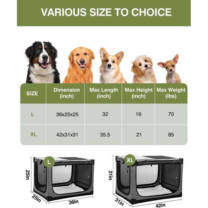 Складана переносна собача будка для середніх та великих собак, 106.7 см, 4 двері, м'яка, сіра, з сумкою для зберігання (106*78*78 см)