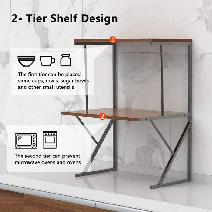 Кухонна полиця для мікрохвильовки та тостера, 3 яруси, дуб. Організатор для кухні, економія місця