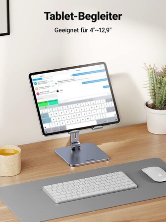 Алюмінієва підставка для планшета UGREEN, регульований тримач для iPad Pro Air Mini, Samsung Galaxy Tab, Redmi Pad, Huawei MatePad та iPhone 16/15 Pro, до 12.9 дюймів (Anthrazit)