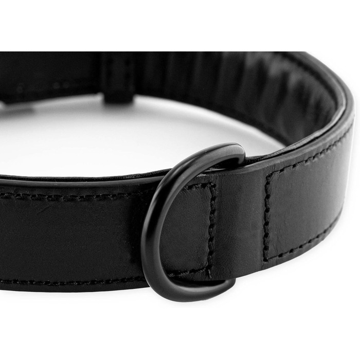 Нашийник для собак Brute Strength з натуральної шкіри, чорний, чорні шви, розмір L (46-53 см)