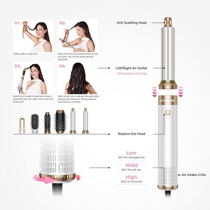 Atopskins Pro Air Styler 6 в 1: Фен-щітка, плойка, стайлер для волосся, сушка, укладка, для всіх типів волосся