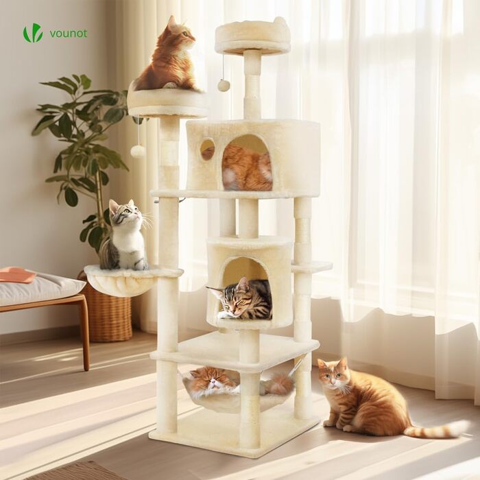 Котячий будиночок Vounot Kratzbaum Kein: стабільний котячий будиночок з платформами, SISAL-стовпчики, 88 см (Бежевий, XXL)