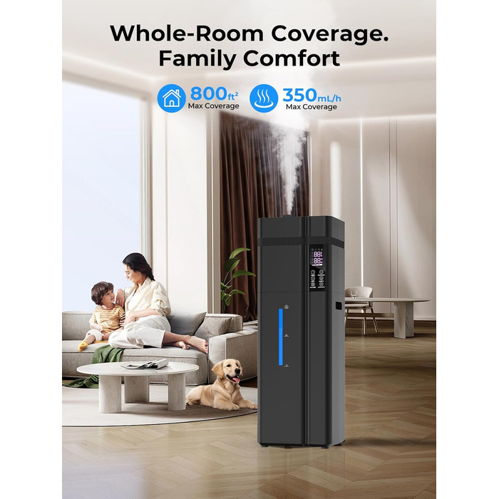 Зволожувач повітря великого приміщення 13л з аромадіфузором, 800ft², 100 годин роботи, автоматичне регулювання вологості, верхнє заповнення, тихий (35dB), режим сну, таймер 24 години