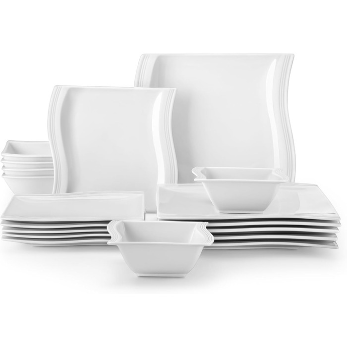 MALACASA Flora Marble Porcelain Dinnerware Set - 30 Piece Combination Set with Coffee Cups, Saucers, Dessert Plates, Soup Plates & Dinner Plates (White)